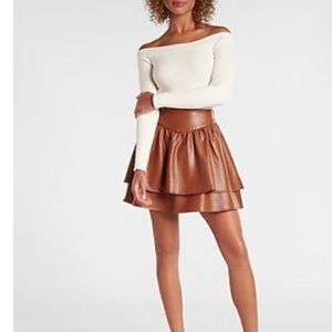 High waisted faux leather ruffle mini skirt